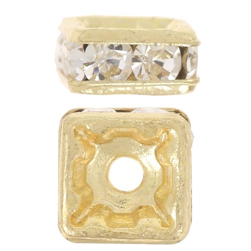 5mm rondelle Strass square Bead - Gold - Crystal x1