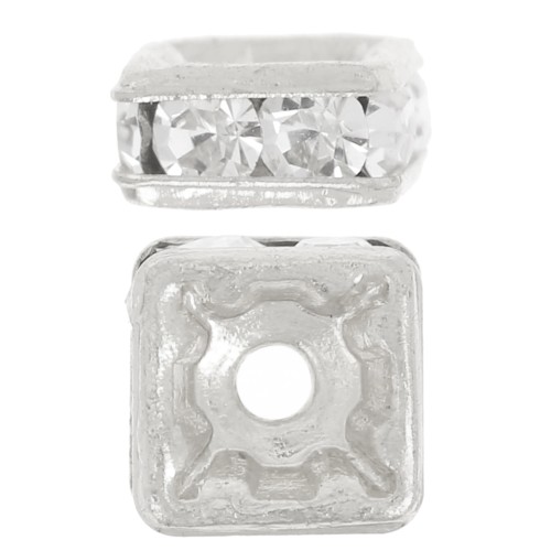 5mm rondelle Strass square Bead - Silver Tone - Crystal x1