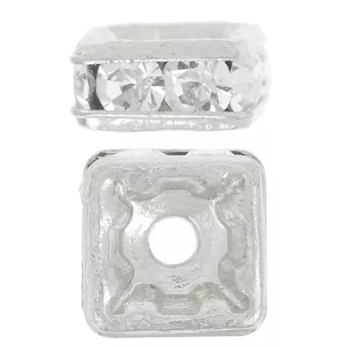 5mm rondelle Strass square Bead - Silver Tone - Crystal x1