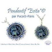 25mm Round glass cabochon by Puca® - Black Stony Blue x1