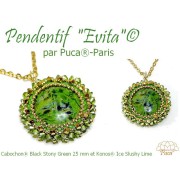 25mm Round glass cabochon by Puca® - Black Stony Green x1