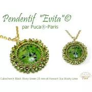 25mm Round glass cabochon by Puca® - Black Stony Green x1