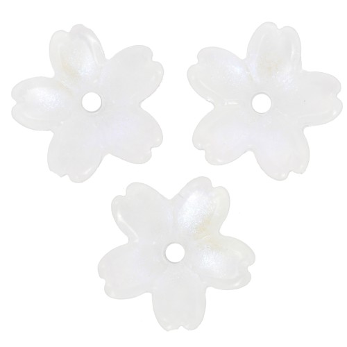 11mm glass flower Beads caps - White pearl effect x10