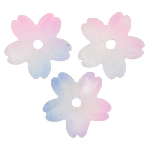 11mm two-tone glass Beads caps - Blue - Pink x10