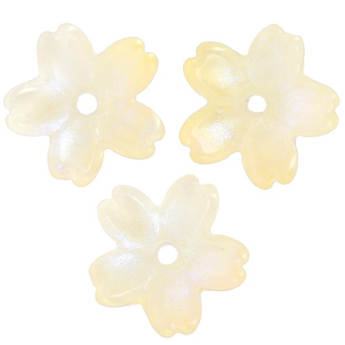 11mm two-tone glass Beads caps - Yellow - Light yellow pearl effect x10
