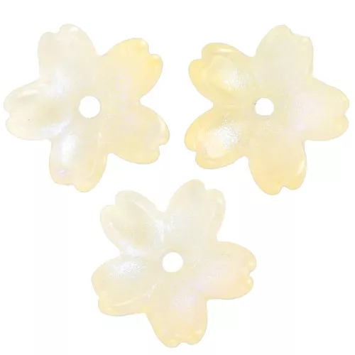 11mm two-tone glass Beads caps - Yellow - Light yellow pearl effect x10