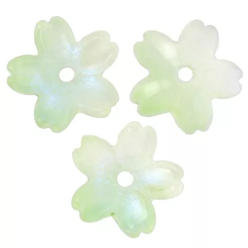 11mm two-tone glass Beads caps - Green - Light green pearl effect x10
