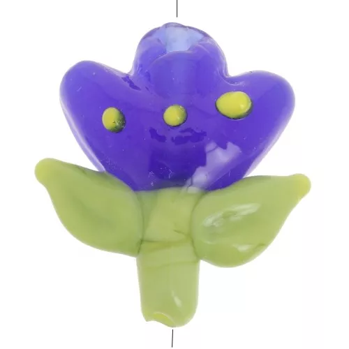 21.5x20mm Glass flower bead - Dark blue - Green x1