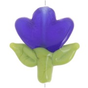 21.5x20mm Glass flower bead - Dark blue - Green x1