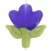 21.5x20mm Glass flower bead - Dark blue - Green x1