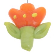 21.5x20mm Glass flower bead - Orange - Green x1