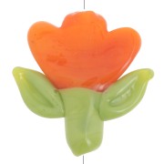 21.5x20mm Glass flower bead - Orange - Green x1
