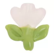 21.5x20mm Glass flower bead - Light pink - Green x1