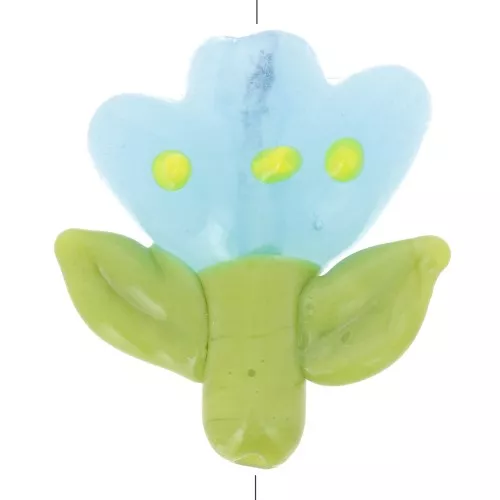 21.5x20mm Glass flower bead - Blue - Green x1