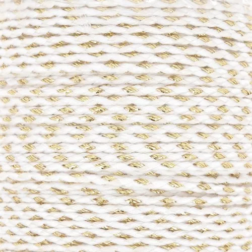 1.5mm Braided cotton cord and metallic thread - White - Gold x1m