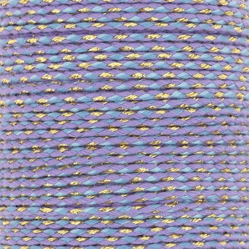 1.5mm Braided cotton cord and metallic thread - Multi Blue - Violet - Gold x1m