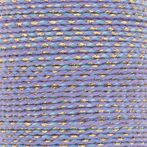 1.5mm Braided cotton cord and metallic thread - Multi Blue - Violet - Gold x1m