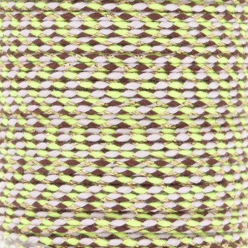 1.5mm Braided cotton cord and metallic thread - Brown - Neon yellow - Gold x1m