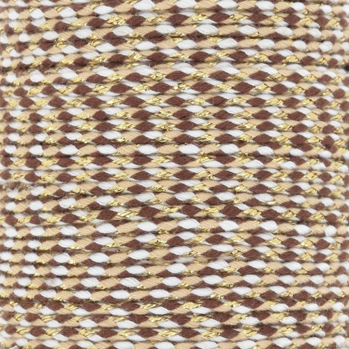 1.5mm Braided cotton cord and metallic thread - Brown - Sand - White - Gold x1m