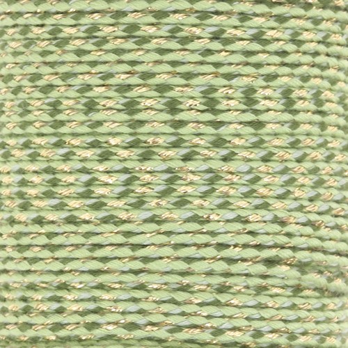 1.5mm Braided cotton cord and metallic thread - Multi Green - Gold x1m
