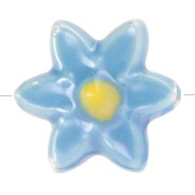 17x16mm Ceramic Flower Bead - Blue - Iridescent Yellow x4