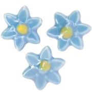 17x16mm Ceramic Flower Bead - Blue - Iridescent Yellow x4