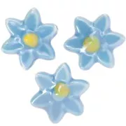 17x16mm Ceramic Flower Bead - Blue - Iridescent Yellow x4
