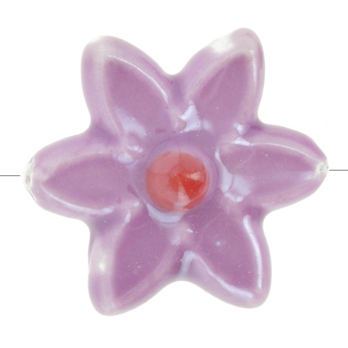 17x16mm Ceramic Flower Bead - Violet - Iridescent Red x4