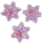 17x16mm Ceramic Flower Bead - Violet - Iridescent Red x4