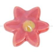 17x16mm Ceramic Flower Bead - Red - Deep iridescent yellow x4