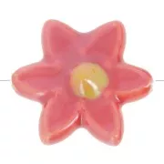 Perle fleur 17x16 mm en céramique - Rouge - Jaune foncé irisé x4
