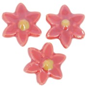 17x16mm Ceramic Flower Bead - Red - Deep iridescent yellow x4