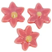 17x16mm Ceramic Flower Bead - Red - Deep iridescent yellow x4