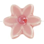 17x16mm Ceramic Flower Bead - Pink - Iridescent red x4