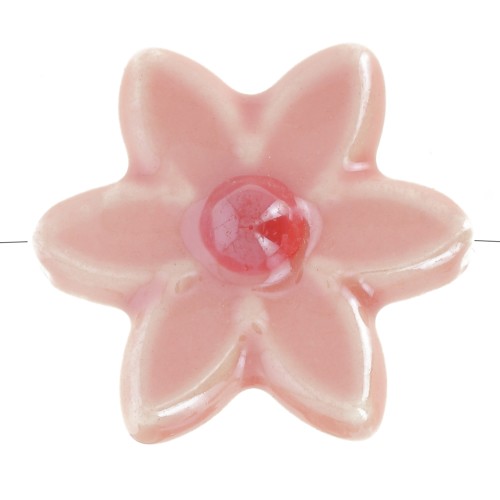 17x16mm Ceramic Flower Bead - Pink - Iridescent red x4