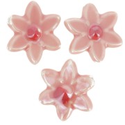 17x16mm Ceramic Flower Bead - Pink - Iridescent red x4