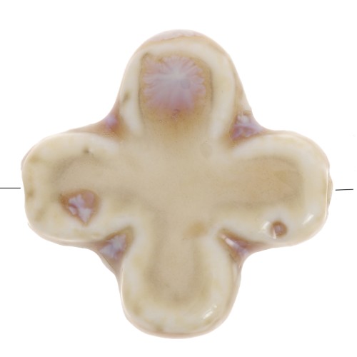 21mm ceramic bead cross - Beige marbled x5
