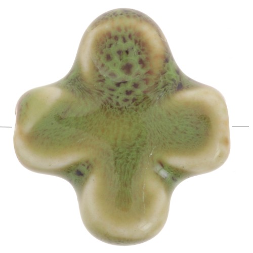 21mm ceramic cross bead - Khaki green marbled x5