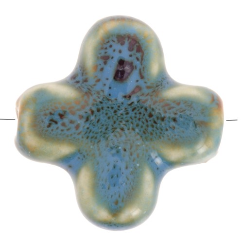 21mm ceramic cross bead - Blue marbled x5