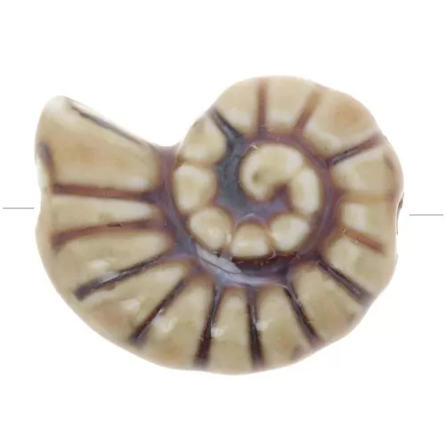 20x16mm Ceramic shell beads - Beige - Marbled brown x1