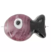 Black - 20x13mm Glass fish bead - Plum - Black x1 20x13mm Glass fish bead - Plum - Black x1