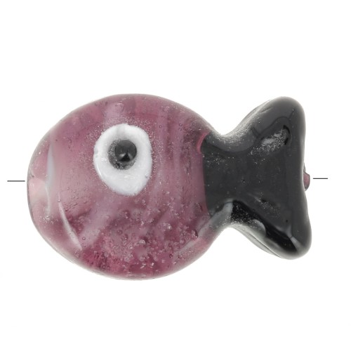 20x13mm Glass fish bead - Plum - Black x1