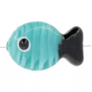 Black - 20x13mm Glass fish bead - Turquoise Blue - Black x1 20x13mm Glass fish bead - Turquoise Blue - Black x1
