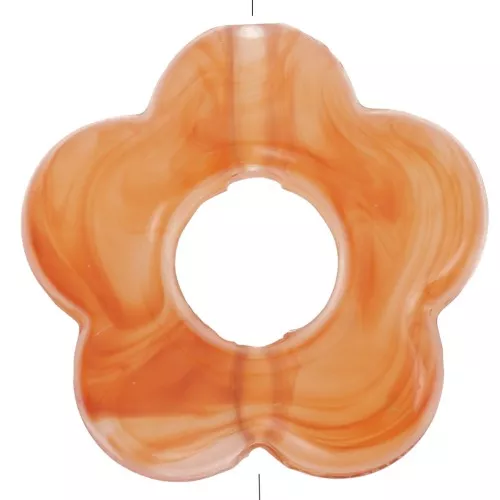 14mm clear resin flower beads - Dark Orange Marble x4