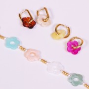 14mm clear resin flower beads - Dark Orange Marble x4