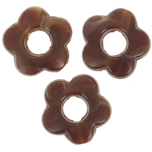14mm Opaque resin flower beads - Marbled Dark Brown x4