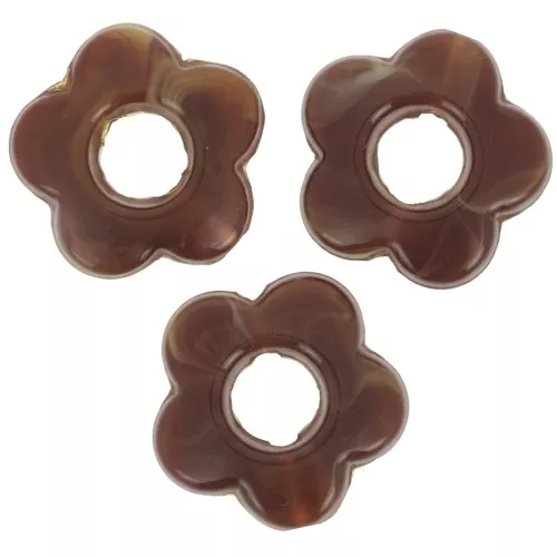 14mm Opaque resin flower beads - Marbled Dark Brown x4