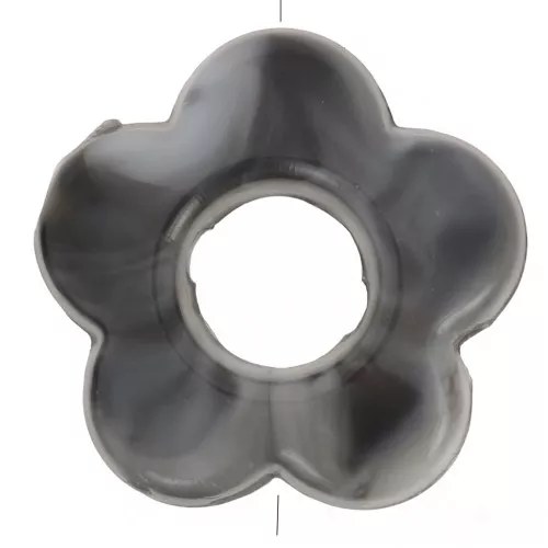 14mm Opaque resin flower beads - Black and white marbled x4