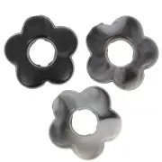 14mm Opaque resin flower beads - Black and white marbled x4