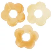 14mm clear resin flower beads - Marbled Light Yellow - Orange x4